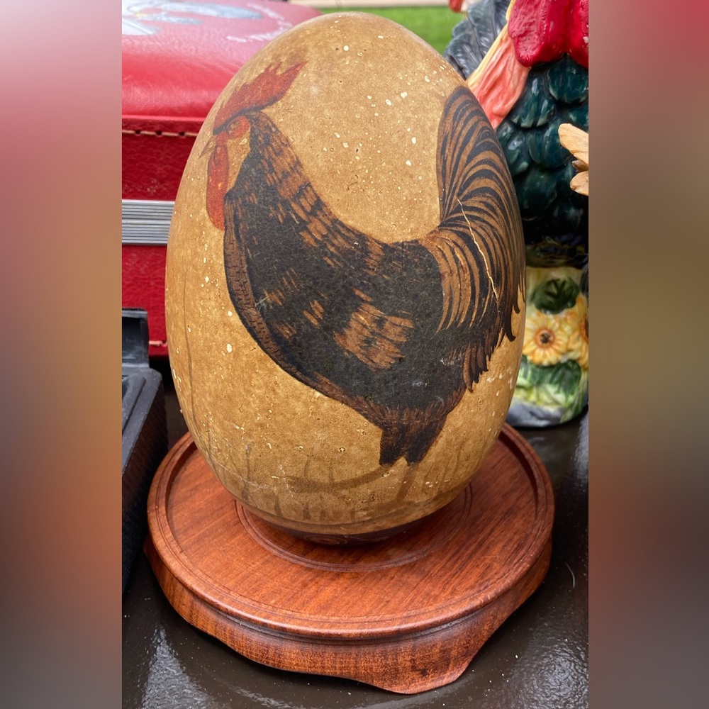 Vintage rooster painting on egg